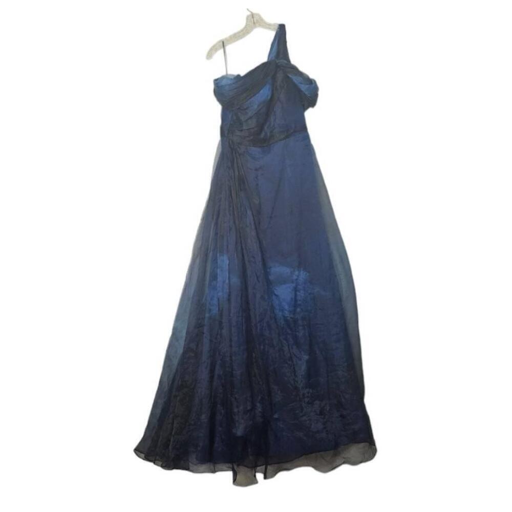 NWT Rene Ruiz Off-Shoulder Blue Organza Gown Twisted Hand Draped Pockets 6 - Picture 2 of 13